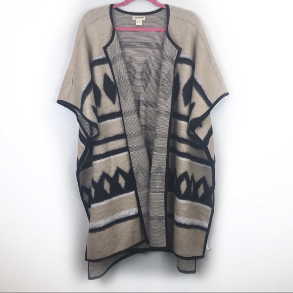 Lucky Brand Tan and Black Tribal Cape Poncho